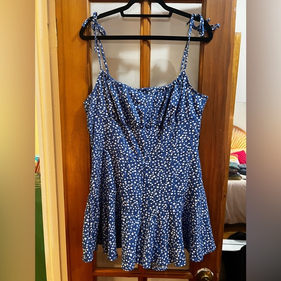 Sexy Floral Romper Tie Straps, Blue, XL - Picture 2 of 3